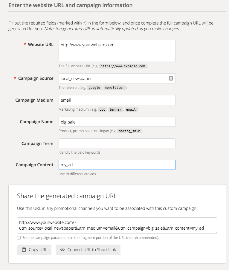 Google Campaign URL Builder - UTM parameters