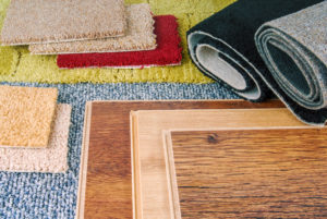 Samples of carpet and hardwood flooring