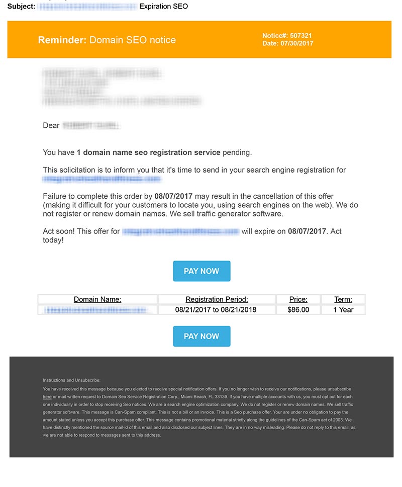 Spammy Domain Name Email